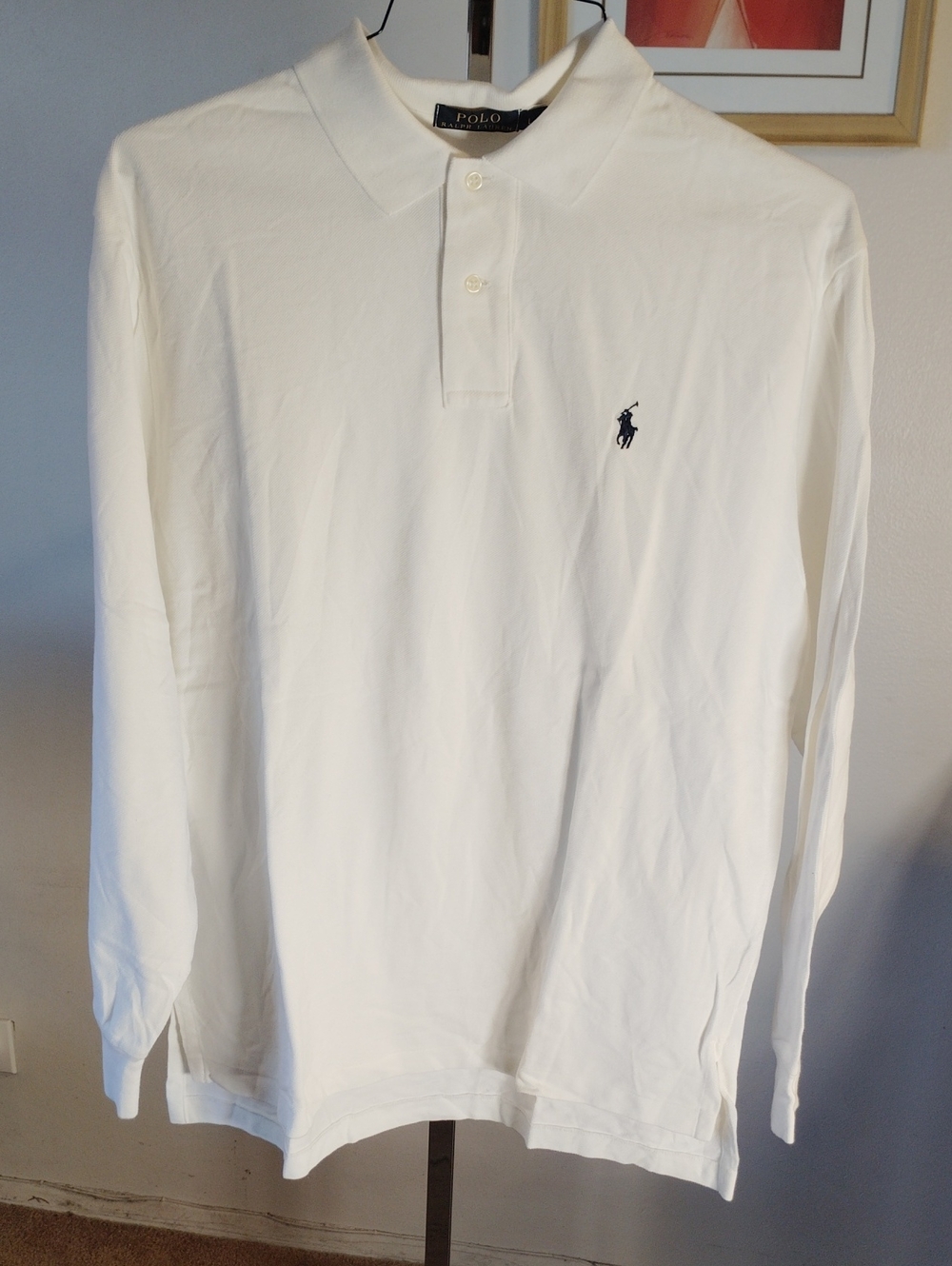 Polo by Ralph Lauren White Long-Sleeve Polo with Navy Logo